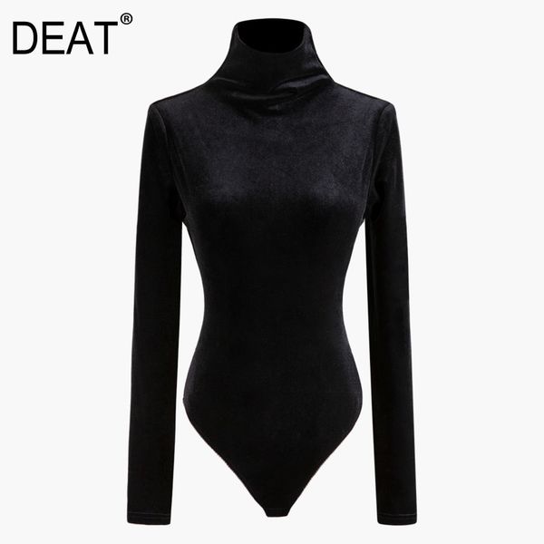 

deat 2020 new spring summer high collar solid color long sleeve velvet women streetwear siamese design clothes tide pd886, White
