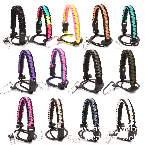 Punho de Paracord para a garrafa de água larga garrafa de água Cabo de cinta de sobrevivência com anel de segurança Carabiner para Caminhadas Camping 12oz-64oz Garrafa de água