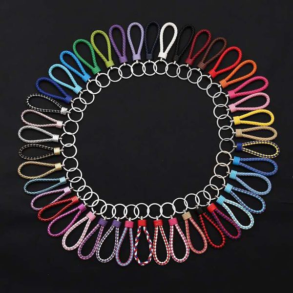 

wholesale price pu leather braided woven rope keychain diy bag pendant key chain holder car keyring men women key ring, Silver