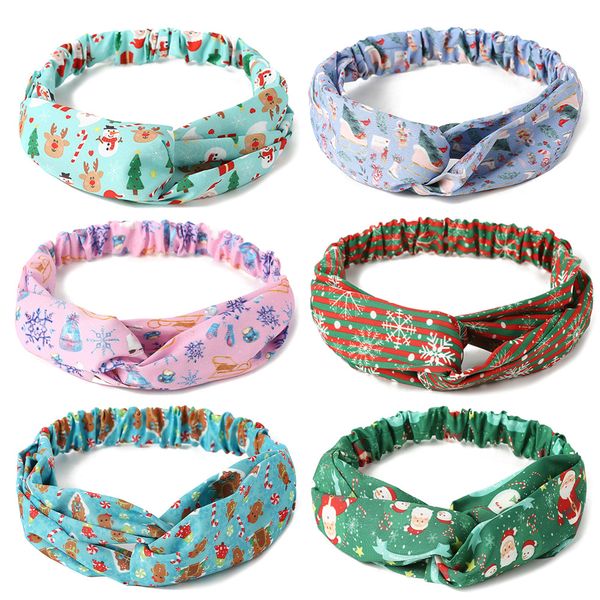 

christmas women girls headbands xmas pattern hairbands knotted bow headband fashion colorful santa headdress wearing hair band, Slivery;white