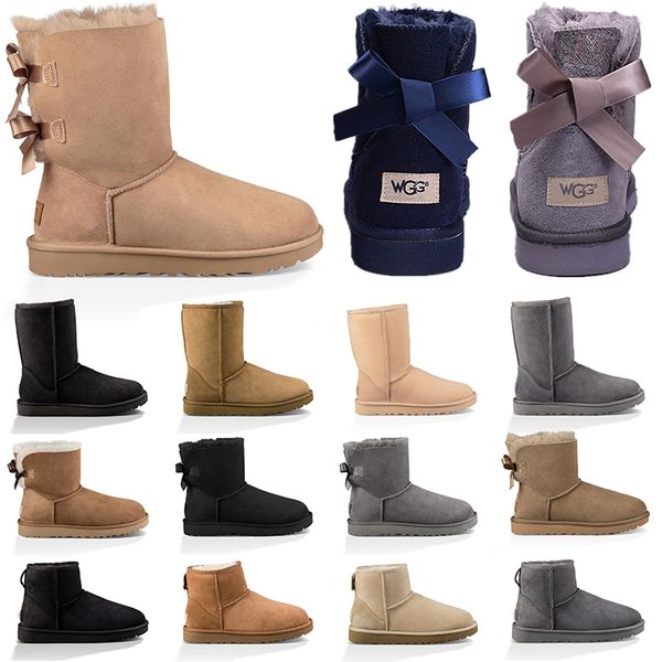 

designer boots women girl classic snow boots bowtie ankle short bow fur boot for winter black chestnut fashion size 36-41
