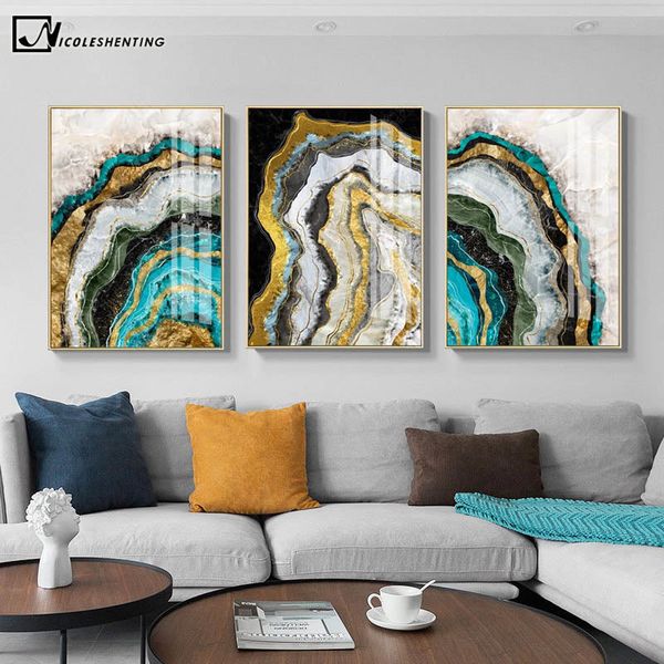 

contemporary art golden marble abstract painting canvas poster and print nordic decoration wall art picutre modern home decor