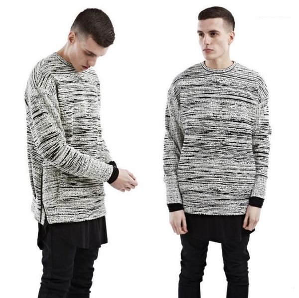 

color striped split sweaters mens casual crew neck pullover sweater autumn mens designer sweaters fashion gradient, White;black