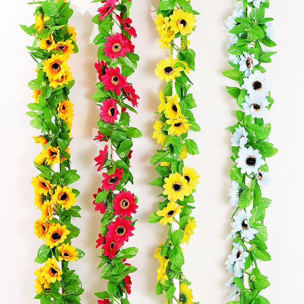 

artificial flowers vine fake wreath silk sunflowers cane for wedding party home fence decoration plastic rattan wall hanging garland plants