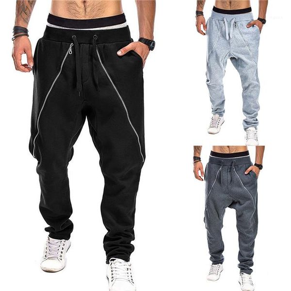 

drawstring loose mens cross pants with zipper summer designer hiphop homme trousers men sweatpants casual, Black