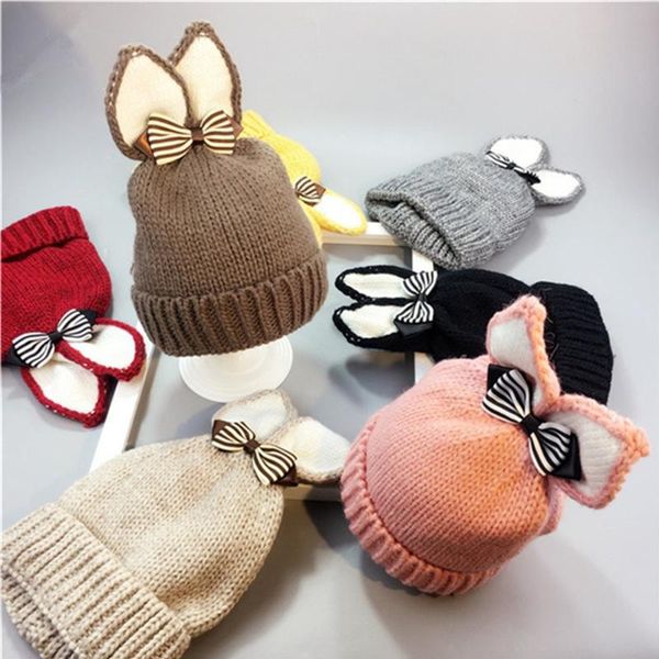 

детских hat осень зима уши вязаных шапки пуловер bowknot плюс бархат толстых теплой ухи крышка соответствующего цвета шерсть