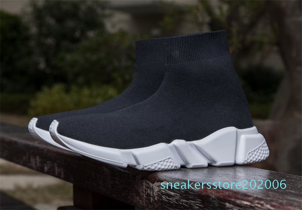 

brand speed sock sneakers mens women stretch-knit mid sneakers speed trainer running shoes lightweight casual sports shoes bags s06, Black