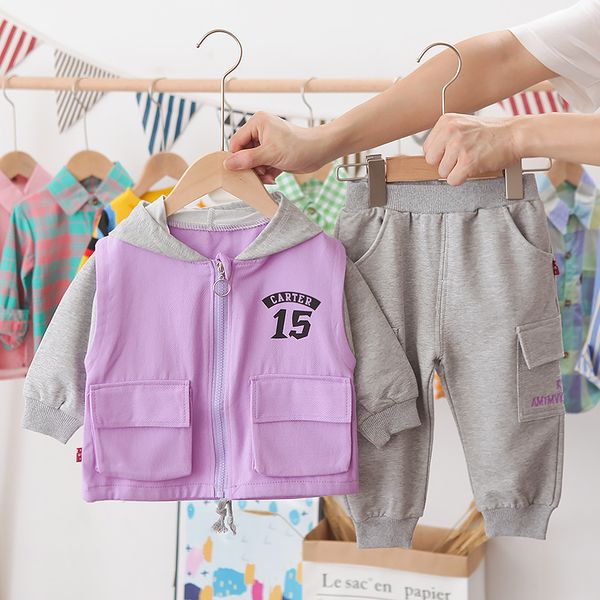 

toddler boy sports suit spring autumn baby fashion children clothes korean version hooded zipper jacket pants 2pcs kid clothes, White