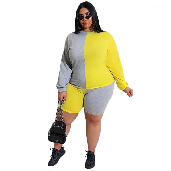 

sleeve panelled 2pcs suit woman two piece outfit plus size women clothing womens designer tracksuits spring autumn long, Gray