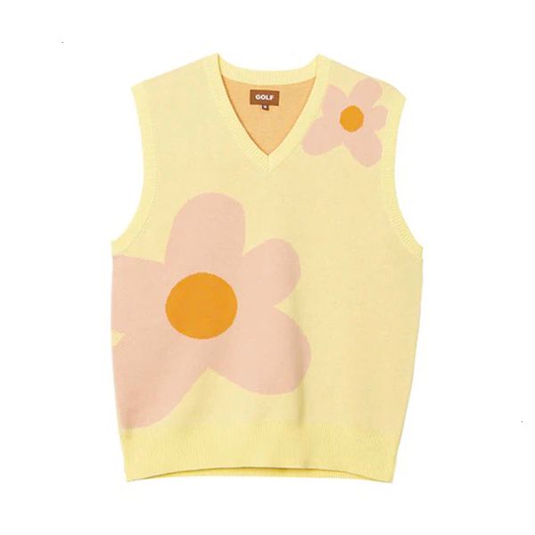 

19SS GOLF WANG Pink Flower Pattern Sweater Sleeveless Vest High Quality Fashion Street Outerwear Men Women Couple Tooling Yellow HFHLMJ001