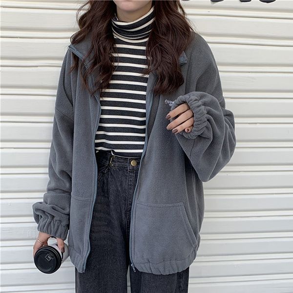 

hoodies women zip-up turn-down collar printed pocket long sleeve korean style new trendy casual bf harajuku womens daily, Black;brown
