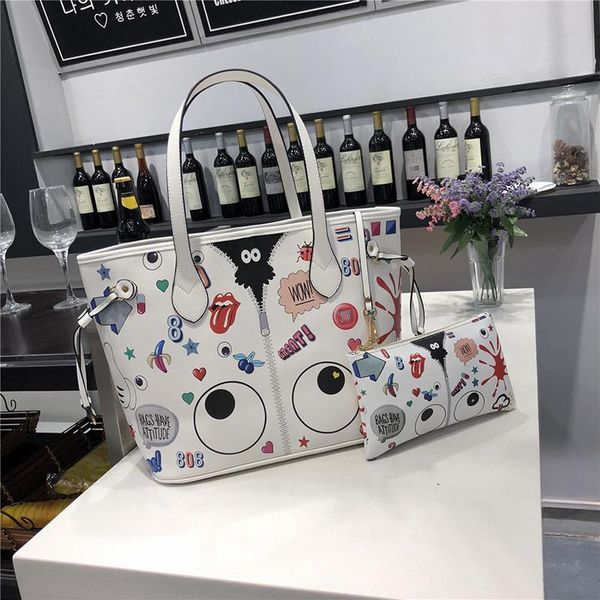 

сумки дизайнер конструкторов-сумка женщин роскошь сумки досуг сумка новый стиль с печатью цветка и каракулями глаз мультфильм плече сумка