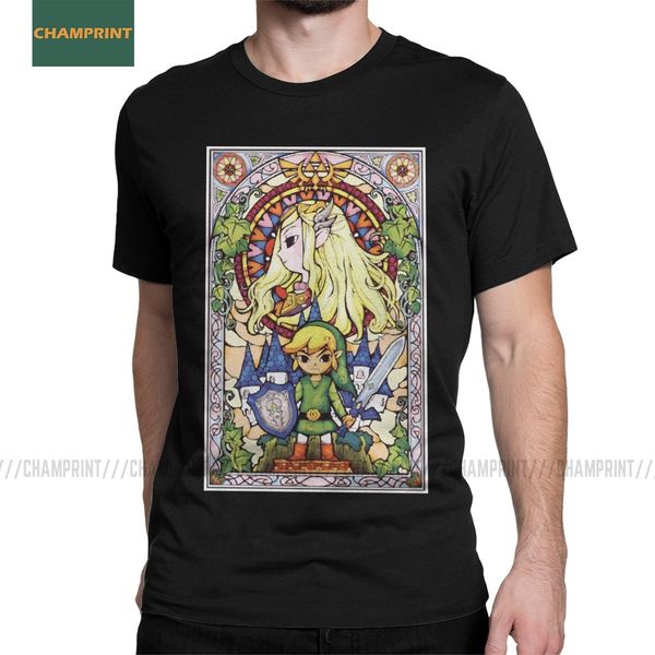 

men's t-shirts the legend of zelda vintage pure cotton tees short sleeve toon stained glass hyrule game ganon t shirts plus size