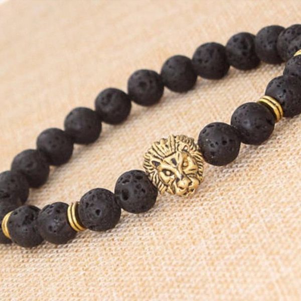 

jln natural lava/volcanic buddha leo lion head bracelet black lava stone bead bracelets men women jewelry rope chain strand bracelet