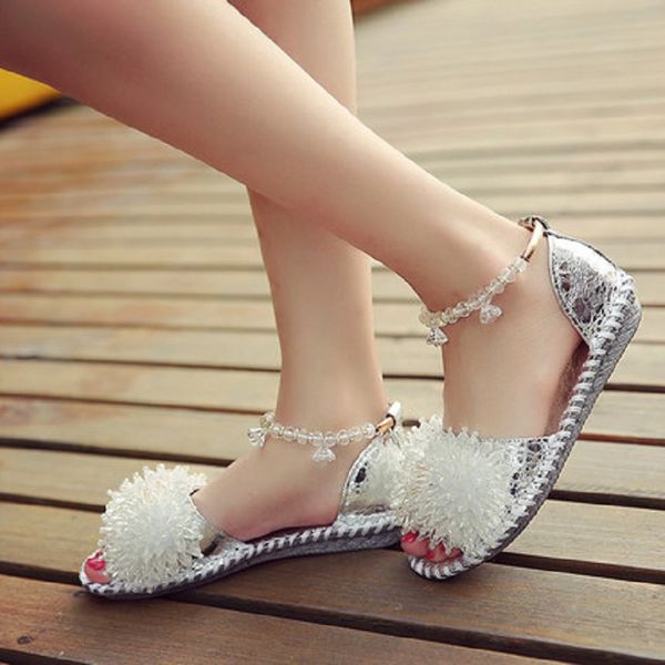 

sweet girl hollow beaded word flat sandals female student roman fashion wild crystal drill shoes 2020 summer, Black