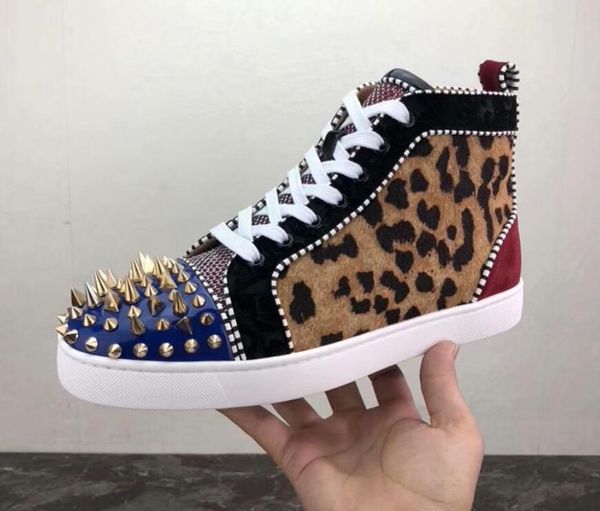 

fashion designer spiked rivets loafers men casual shoes party dress shoes men flats lace-up moccasins sneakers leopard leisure trainer, Black