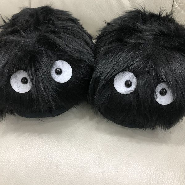 

slippers 2021 ladies women's warm winter animal prints flock cute house short plush fur slides for women large size 43, Black