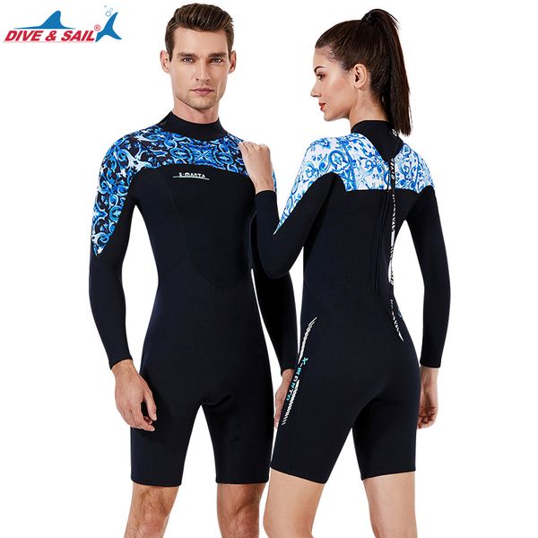 

women's men's wetsuits jumpsuit neoprene 3mm long sleeve short leg diving snorkeling suit wet suit one piece warm swimsuit
