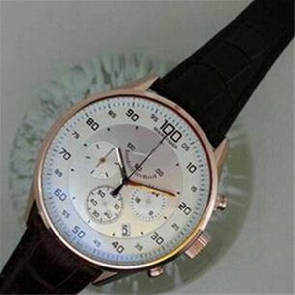 

luxury swiss rose gold tags calibre mikrograph watches mens sports quartz chronograph genuine leather men watch original box papers, Slivery;brown
