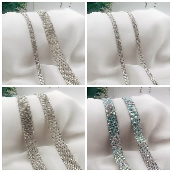 

1meter/lot sewing crystal rhinestone chain silver base claw gule on rhinestone trim diy beauty accessories, Black;brown