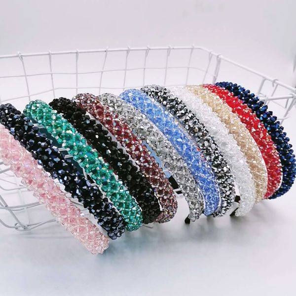

korean rhinestone thin edge hair hoop crystal full rhinestone headband shiny luxury elegant chic ornament accessories, Slivery;white