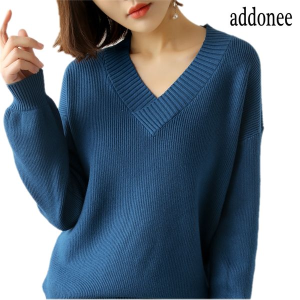 

2020 new spring autumn chicken heart collar women's large v-neck knit sweater wild undershirt pullover lazy sweater loose sexy, White;black