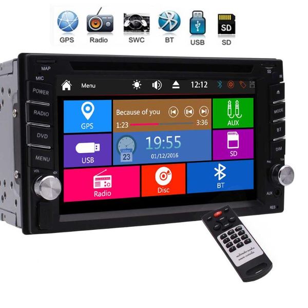 

double din car radio bluetooth car stereo gps navigation dvd cd player 2 din 6.2" touchscreen fm usb sd steering wheel control
