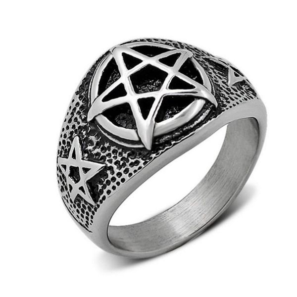 

star of david pentagram men rings seal male ring vintage jewelry stainless steel punk rock hip hop biker band tantrism dcr075, Golden;silver
