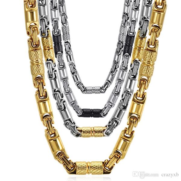 

мужская цепь two tone цвета золота titanium из нержавеющей стали 55см 6mm тяжелое link византийские цепи ожерелья для мужчин ювелирных хип-х, Silver