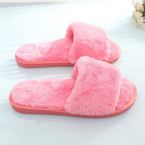 

autumn women's fur fluffy slippers sandals fur slides for ladies fluffy home flat shoes indoor 2020 women' casual shoes, Black