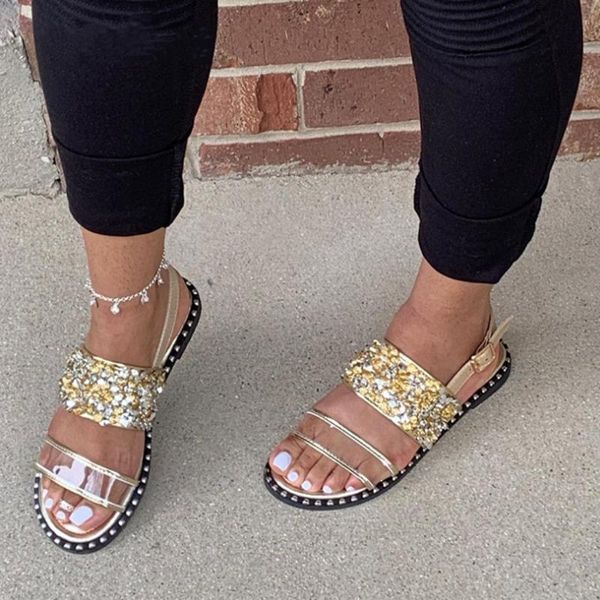 

women's slippers sandals summer casual flip flops ladies fashion sequins open toe flats comfortable new sandals beach shoes #45, Black