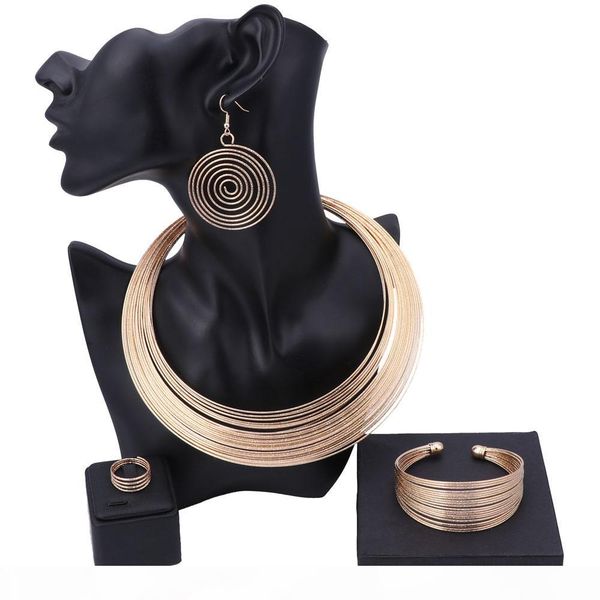 

dubai gold plated jewelry sets for women nigerian wedding african necklace chokers earring bangle ring accessories set, Slivery;golden