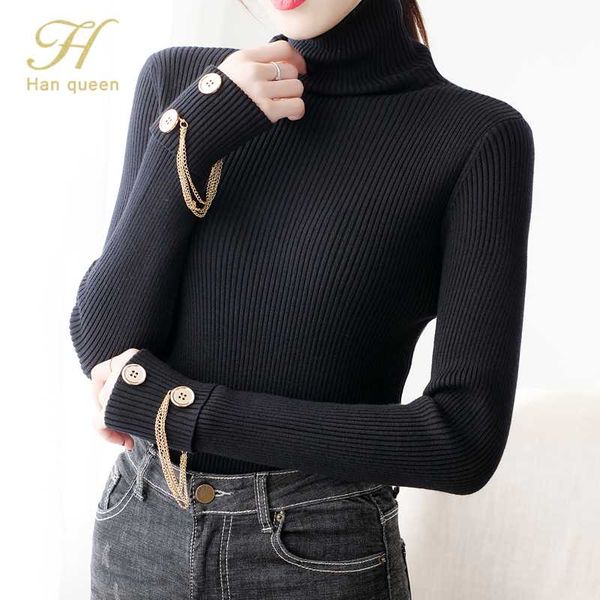 

h han queen turtleneck sweater women high elastic solid winter sweaters knitted pullover basic korean lady jumpers, White;black
