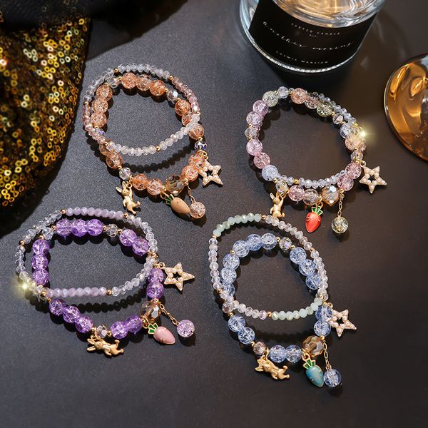 

fashion summer five-pointed star round beads bracelet female carrot bracelet sweet girl hand jewelry sale, Golden;silver
