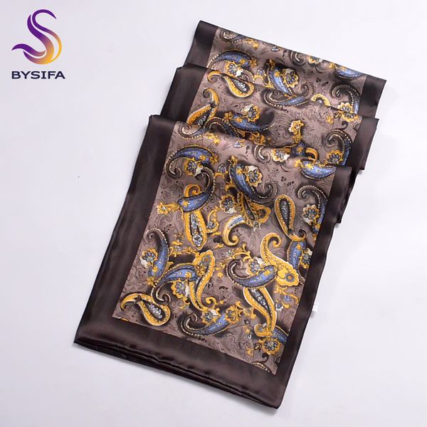 

bysifa] winter coffee men long scarves printed new design 100% pure silk scarf autumn winter grade silk neck scarves, Blue;gray