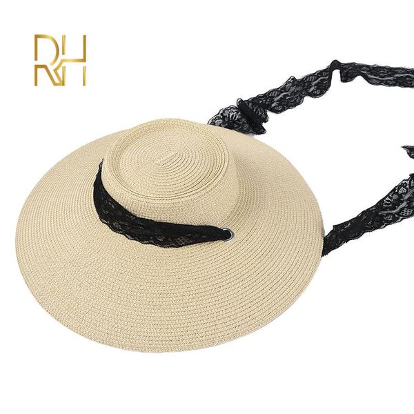

wide brim straw hat summer hats for women beach holiday boater cap fashionable sun hat with black lace ribbon rh, Blue;gray