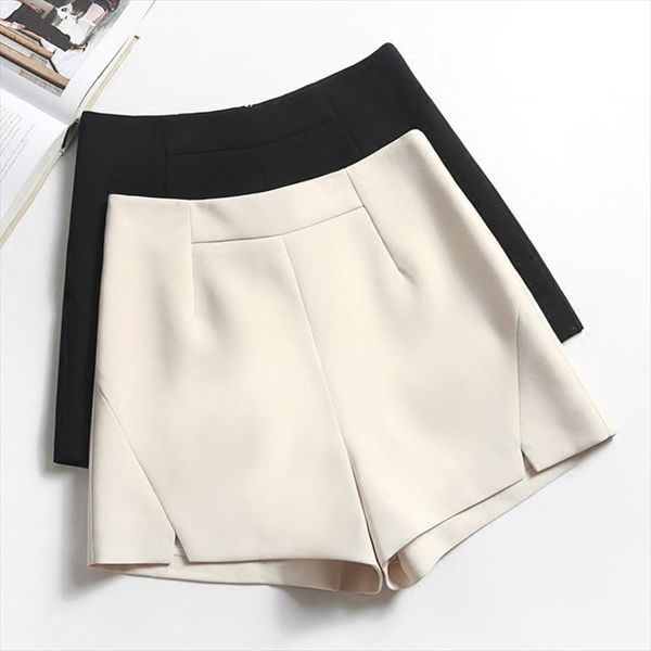 

elegant slim shorts women black white apricot slit shorts spring summer high waist wide leg a line short feminino korean shorts, White;black