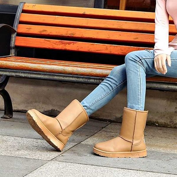 

botas de mujer women classic brown round toe anti skid snow boots lady cool black comfort winter fur boots g6392