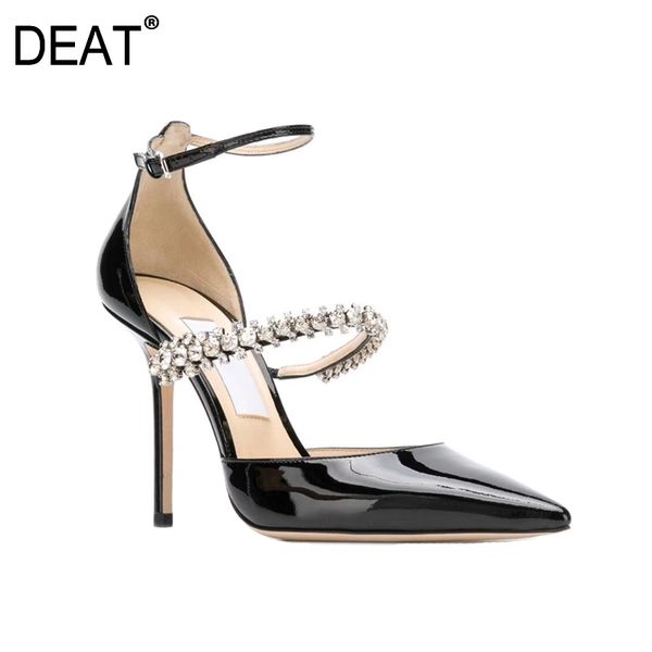 

deat] 2020 pointed toe shallow patent leather crystal temperament thin high heels sandals women new spring summer tide 10d600, Black