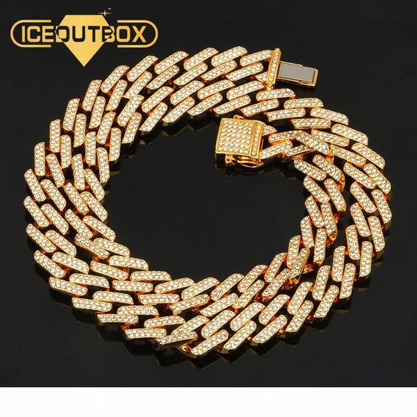

14mm iced out miami cuban link chain hip hop fashion men's necklace rhinestone bling gold silver jewlery 50 60 75 100cm long