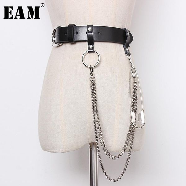 

eam] 2020 new spring summer pu leather black chain split joint personality long belt women fashion tide all-match01, Black;brown