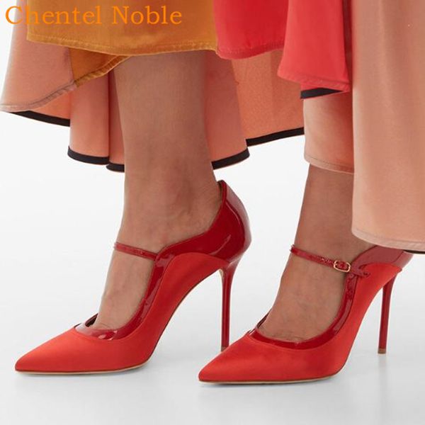 

stitching patent leather chentel high heels buckle spring woman luxurious party dress shoes for women pumps black red colors