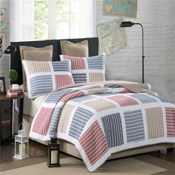 

american style pure cotton yarn-dyed hand-stitched patchwork quilt full  size 3pcs air-condition bed cover/bedspread y