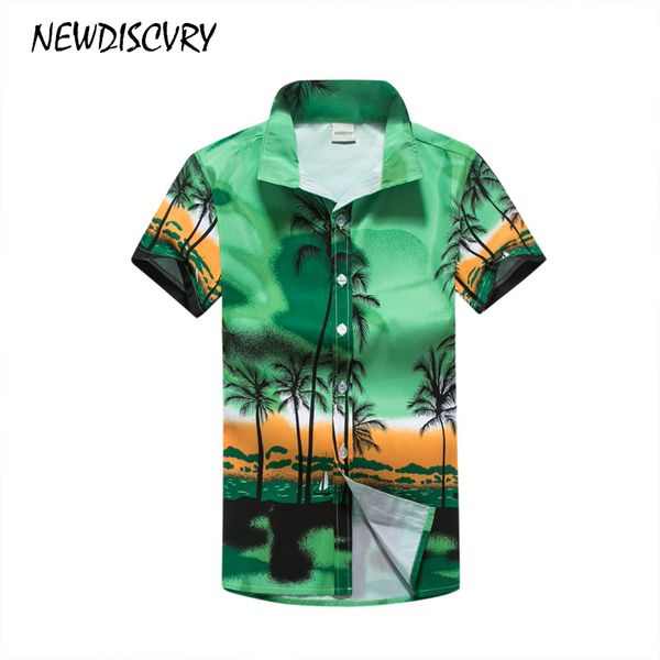 

men's casual shirts discvry hawaiian shirt 2021 summer camisa masculina tree printed men beach sleeve brand man clothing size 5xl, White;black