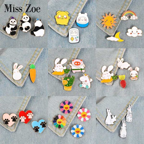 

2~4pcs/set animals party enamel pins panda paws flower cat brooches bag clothes pin badge cute kawaii jewelry gift, Gray