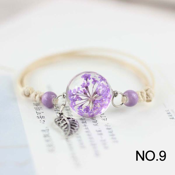 

charm bracelets korean fashion glass ball handmade dried flower bracelet women plant specimens friends gift hand accessories jewelry, Golden;silver