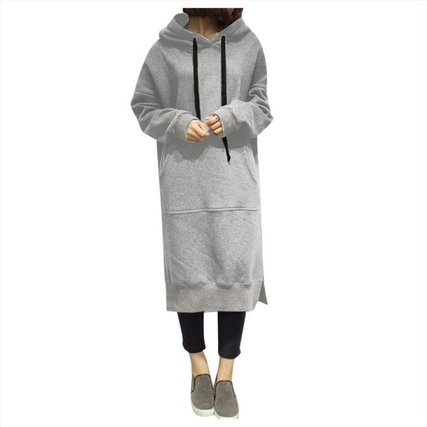 

oversized long sweatshirt maxi dress korean women clothes pure loose baggy split hoodie winter blouse pullover party vestidos, Black