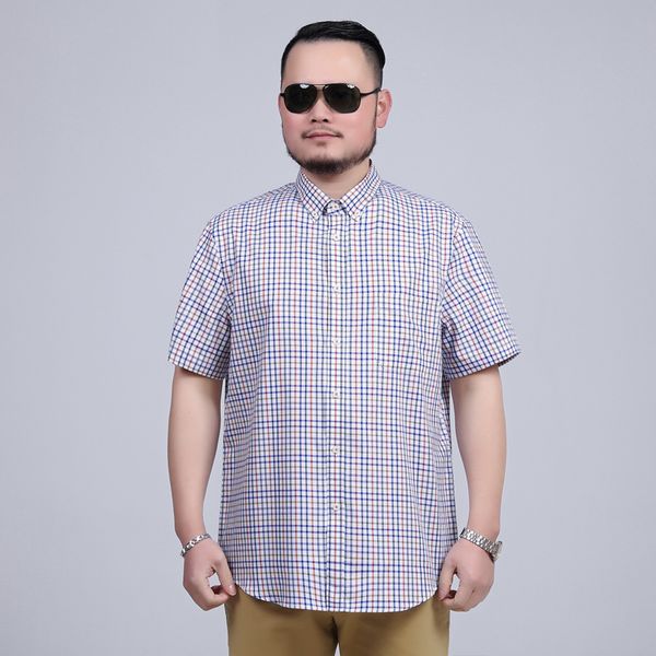 

men's casual shirts fashion plain men shirt checkerboard fitted dress short sleeve turn-down collar summer camisa masculina, White;black