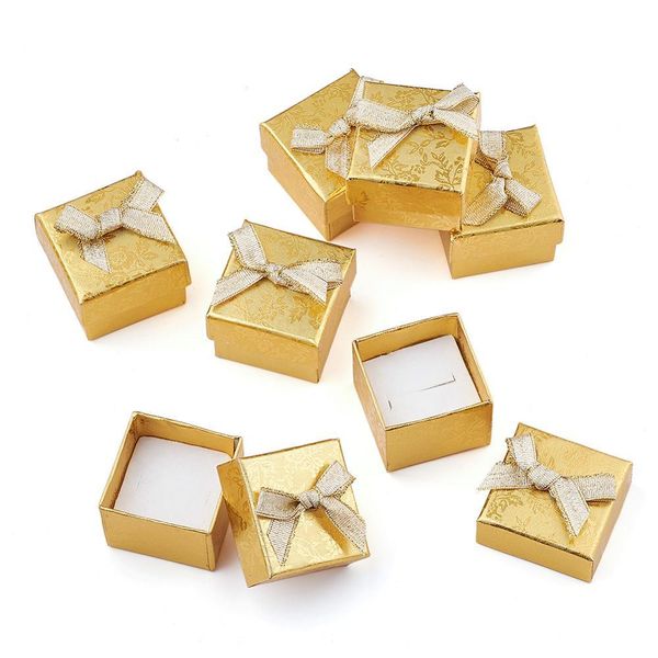 

24pcs square cardboard jewelry ring boxes bowknot valentines day gifts packing boxes with sponge gold/ mixed color mx200810, Black;white
