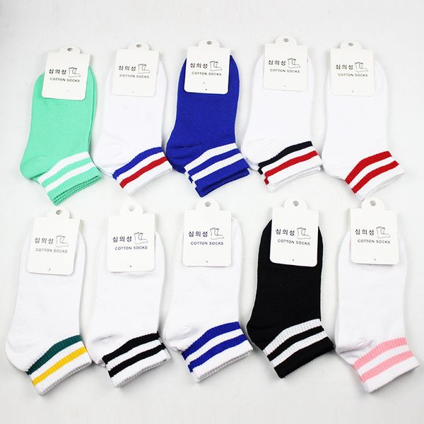 

1 pair socks 7 colors two bar classic stripes lovers socks school wind retro leisure women sock, Black;white